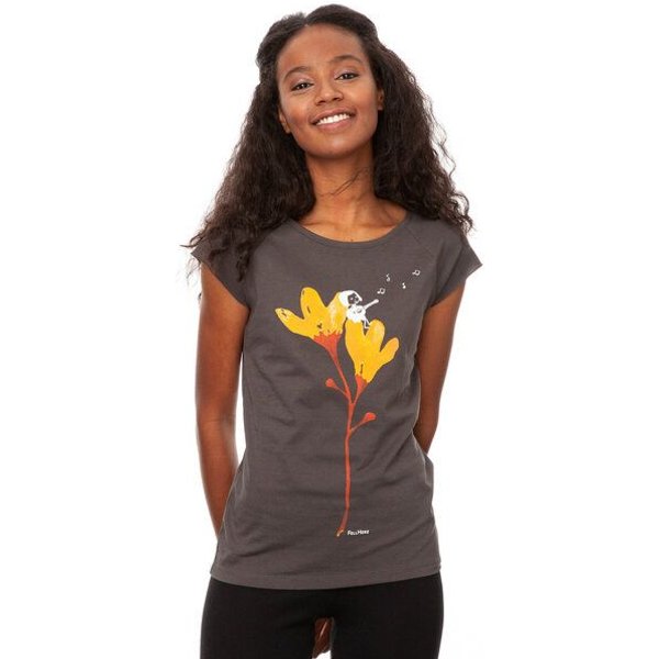FellHerz Damen T-Shirt Gitarrenmädchen dunkelgrau aus 100% Biobaumwolle