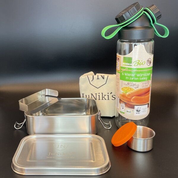 JN JuNiki's Sparset: JuNiki´s® Edelstahl Lunchbox + Würstchen® Trinkverschluss