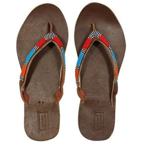 Swahili Coast Ledersandalen mit Perlen - ATLAS - Multi & Blue