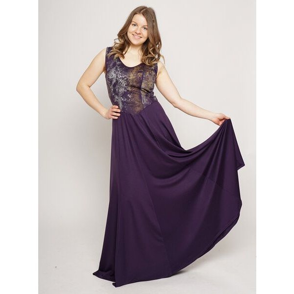 Peaces.bio - handbedruckte Biomode Abendkleid Bachgeflüster in Violett