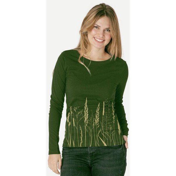 Peaces.bio - handbedruckte Biomode Bio-Damen-Langarmshirt Gräservielfalt