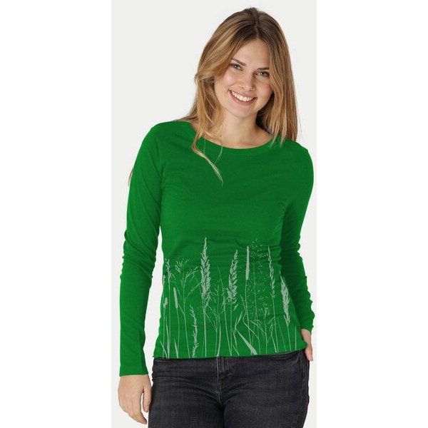 Peaces.bio - handbedruckte Biomode Bio-Damen-Langarmshirt Gräservielfalt