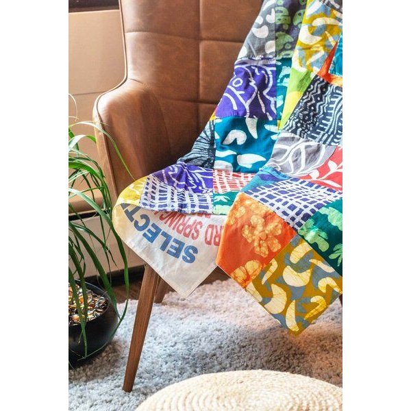 Global Mamas Upcycling Patchwork Überwurf & Decke - Bunt