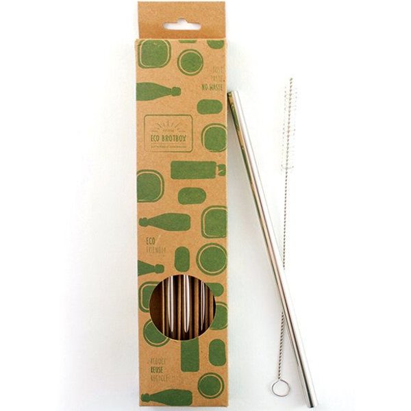 ECO Brotbox Eco Strohhalm - 4er-Set Trinkhalme aus Edelstahl