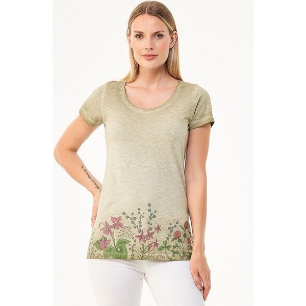 ORGANICATION Cold Pigment Dyed T-Shirt aus Bio-Baumwolle mit Blume-Print