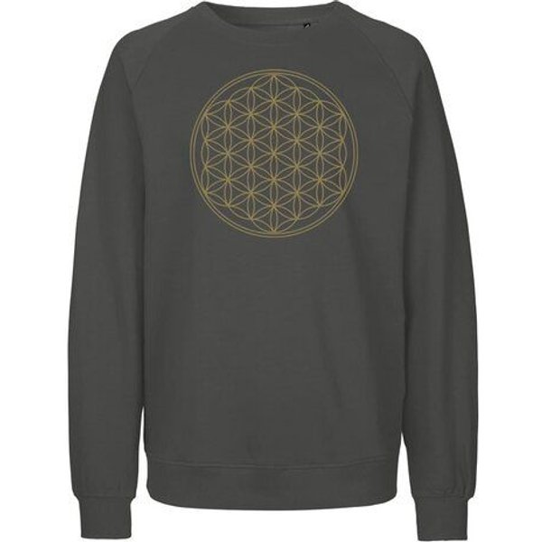 Peaces.bio - handbedruckte Biomode Bio Damen Sweatshirt Loose Fit Die Blume des Lebens