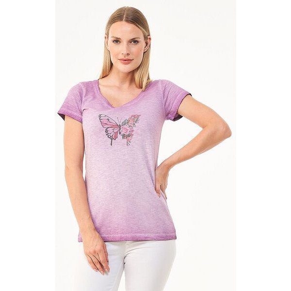 ORGANICATION Cold Pigment Dyed T-Shirt T-Shirt aus Bio-Baumwolle mit Schmetterling-Print