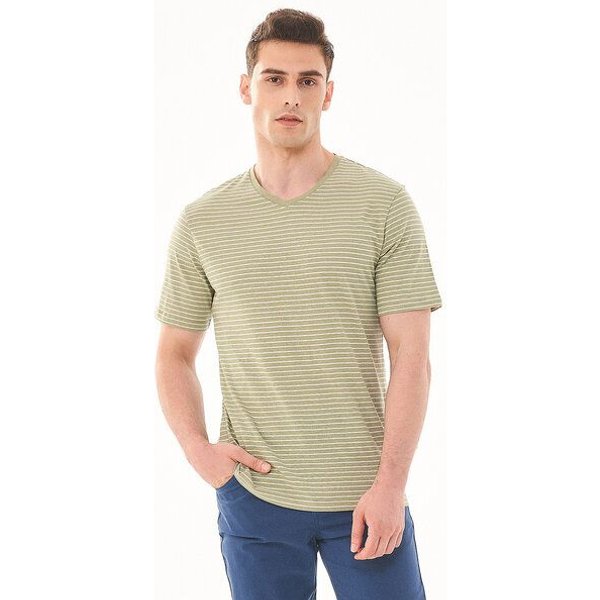 ORGANICATION Gestreiftes T-Shirt aus Bio-Baumwolle und Leinen