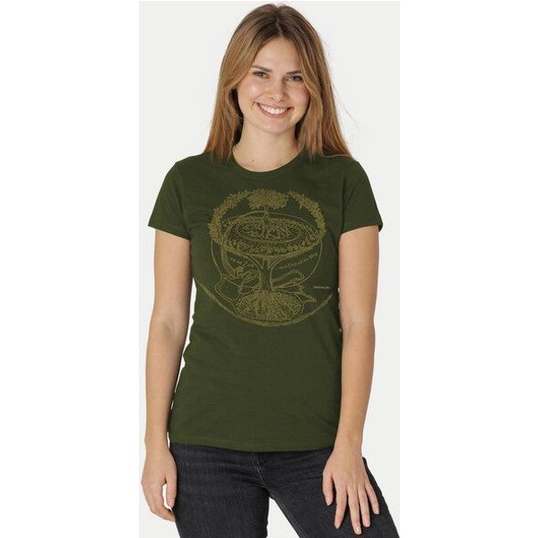Peaces.bio - handbedruckte Biomode Bio-Damen-T-Shirt "Weltenesche"