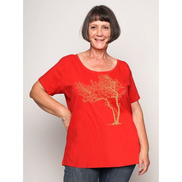 Peaces.bio - handbedruckte Biomode Bio-Damen-Loosefit-T-Shirt Fancy Tree