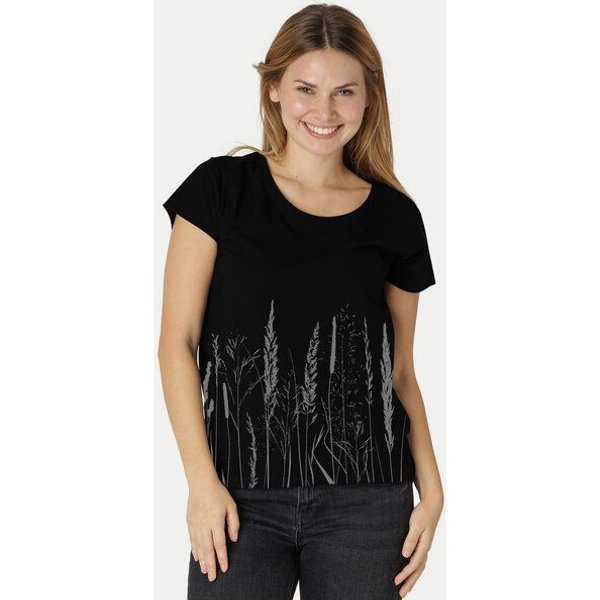 Peaces.bio - handbedruckte Biomode Bio-Damen-Loosefit-T-Shirt Gräservielfalt
