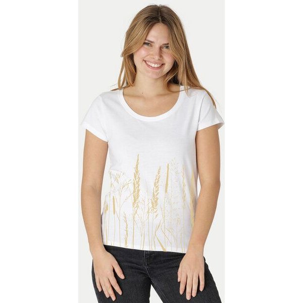 Peaces.bio - handbedruckte Biomode Bio-Damen-Loosefit-T-Shirt Gräservielfalt