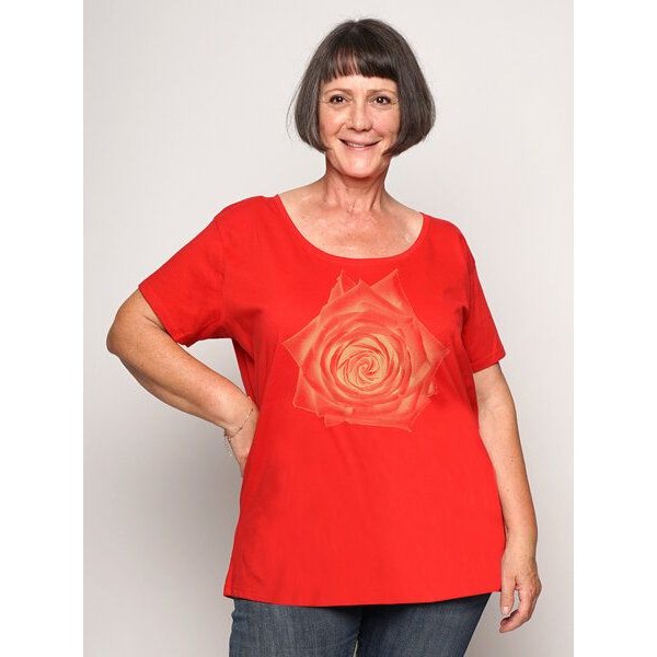 Peaces.bio - handbedruckte Biomode Bio-Damen-Loosefit-T-Shirt Rose