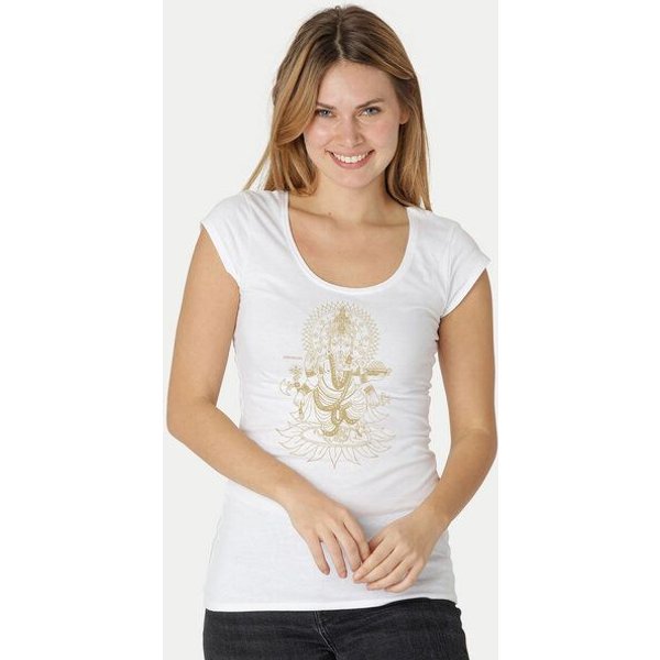 Peaces.bio - handbedruckte Biomode Bio-Damen-Roundneck-Shirt "Ganesha"