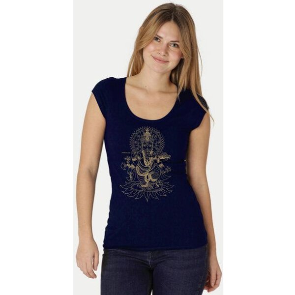 Peaces.bio - handbedruckte Biomode Bio-Damen-Roundneck-Shirt "Ganesha"