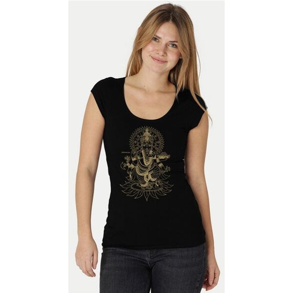 Peaces.bio - handbedruckte Biomode Bio-Damen-Roundneck-Shirt "Ganesha"