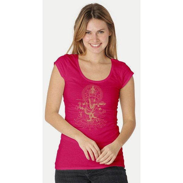 Peaces.bio - handbedruckte Biomode Bio-Damen-Roundneck-Shirt "Ganesha"