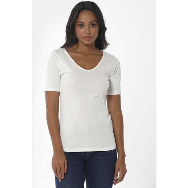 ORGANICATION Geripptes T-Shirt aus Bio-Baumwolle mit V-Ausschnitt