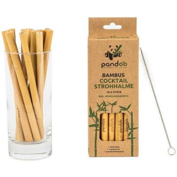 pandoo 12er-Packung Cocktail-Strohhalme aus 100% Bambus