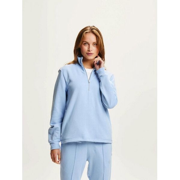 KnowledgeCotton Apparel Damen Sweatshirt mit Stehkragen und Zipper "HIGH NECK SWEAT" aus Biobaumwolle - Chambray Blue, GOTS zertifiziert