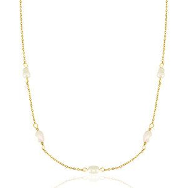 ELEKTROPULLI Feine Kette mit Perlen in Weiß im BOHO Stil in ca. 45 cm x 1,7 mm (inkl. 5 cm Verlängerungskette)