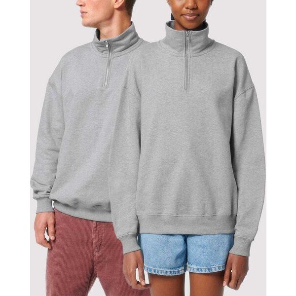 YTWOO Oversized Sweatshirt mit kurzem Reißverschluss aus reiner Bio-Baumwolle; Unisex Troyer