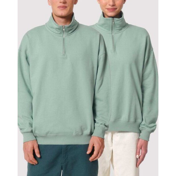 YTWOO Oversized Sweatshirt mit kurzem Reißverschluss aus reiner Bio-Baumwolle; Unisex Troyer