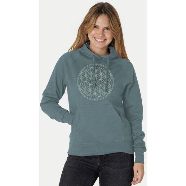 Peaces.bio - handbedruckte Biomode Bio-Damen-Kapuzensweater Die Blume des Lebens