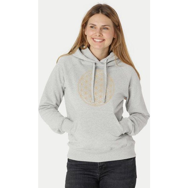 Peaces.bio - handbedruckte Biomode Bio-Damen-Kapuzensweater Die Blume des Lebens