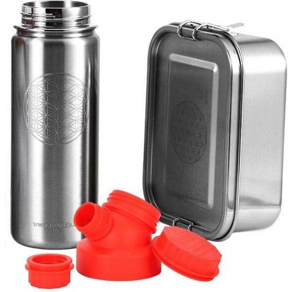 JN JuNiki's Set "Blume des Lebens": Lunchbox + 550ml isolierte Edelstahltrinkflasche