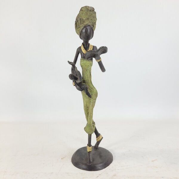Moogoo Creative Africa Bronze-Skulptur "Frau mit Buch & Kind an der Taille" by Issouf | 25cm | Unikate