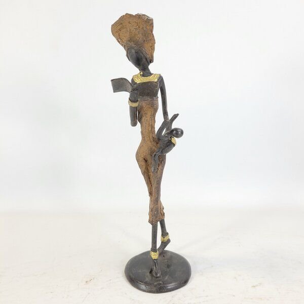 Moogoo Creative Africa Bronze-Skulptur "Frau mit Buch & Kind an der Taille" by Issouf | 25cm | Unikate