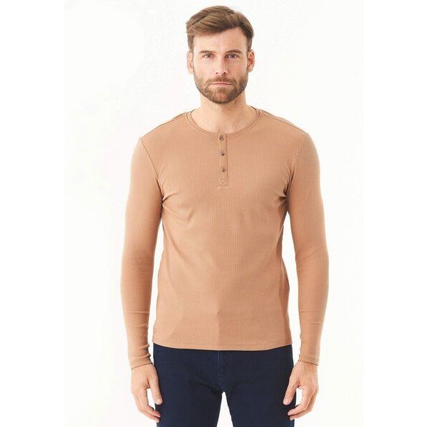 ORGANICATION Geripptes Henley Langarmshirt aus Bio-Baumwolle
