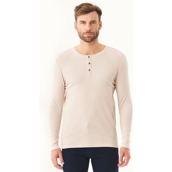 ORGANICATION Geripptes Henley Langarmshirt aus Bio-Baumwolle
