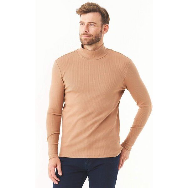 ORGANICATION Geripptes Langarmshirt aus Bio-Baumwolle mit Rollkragen