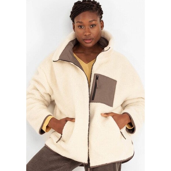 Alma & Lovis Woll-Teddy-/ Softshell-Wendejacke aus Bio-Baumwolle und Schurwolle