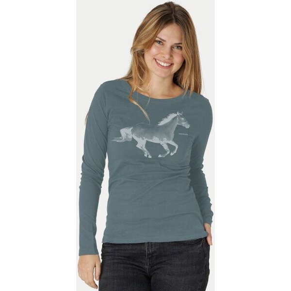Peaces.bio - handbedruckte Biomode Bio-Damen-Langarmshirt Horsepower