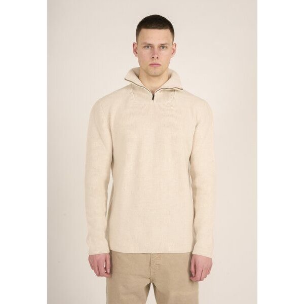 KnowledgeCotton Apparel Troyer - 1/2 neck zip merino wool rib knit - aus Bio-Wolle