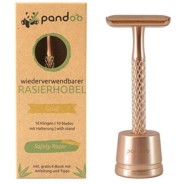 pandoo Rasierhobel aus Metall mit Halterung inkl. 10 Klingen – verschiedene Farben
