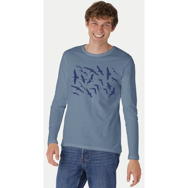Peaces.bio - handbedruckte Biomode Bio-Herren-Langarmshirt Möwen