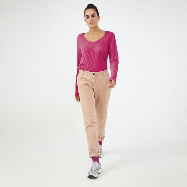 d'Els Esterella Damen V-Neck Langarm T-Shirt aus Flame Bio Baumwolle