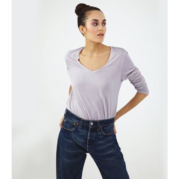 d'Els Esterella Damen V-Neck Langarm T-Shirt aus Single Jersey Bio Baumwolle