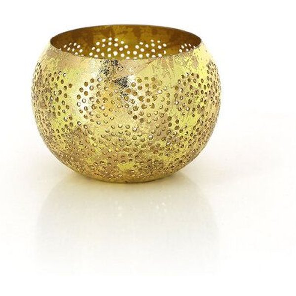 GLOBO Fair Trade Windlicht MANDALA GOLD aus Eisenblech, Fair Trade aus Indien