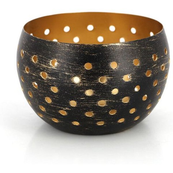 GLOBO Fair Trade Windlicht DOTS SCHWARZ aus Eisenblech, Fair Trade aus Indien
