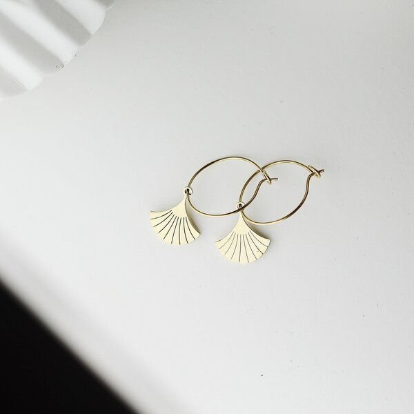 Creolen in 20mm / 25mm mit Ginkgo Blatt Anhänger ca. 16x14mm (Ø1.4mm) von Elektropulli