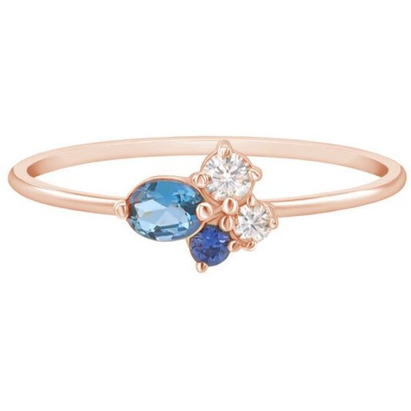 Eppi Goldener Cluster-Ring mit Topas, Saphir und Moissanit Avah