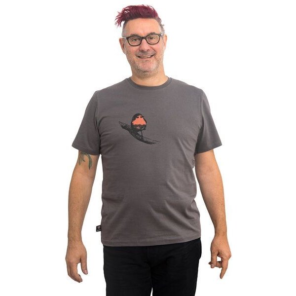 Hirschkind Männershirt "Rotkehlchen" dunkelgrau – Made in Kenia & handbedruckt in Berlin