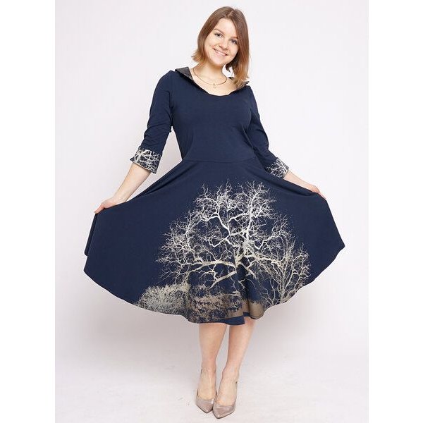 Peaces.bio - handbedruckte Biomode Tanzkleid Zauberlandschaft in Nachtblau