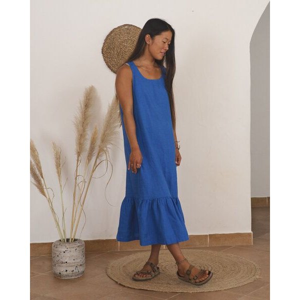 Matona Langes Kleid mit Rüschen für Frauen aus Leinen / Frill Dress