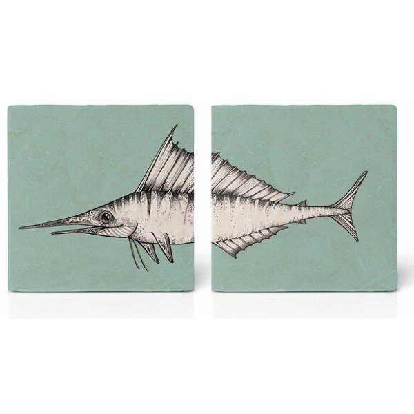 Fliesenuntersetzer 2er-Set »Schwertfisch« von LIGARTI | Design Untersetzer | Natursteinfliese